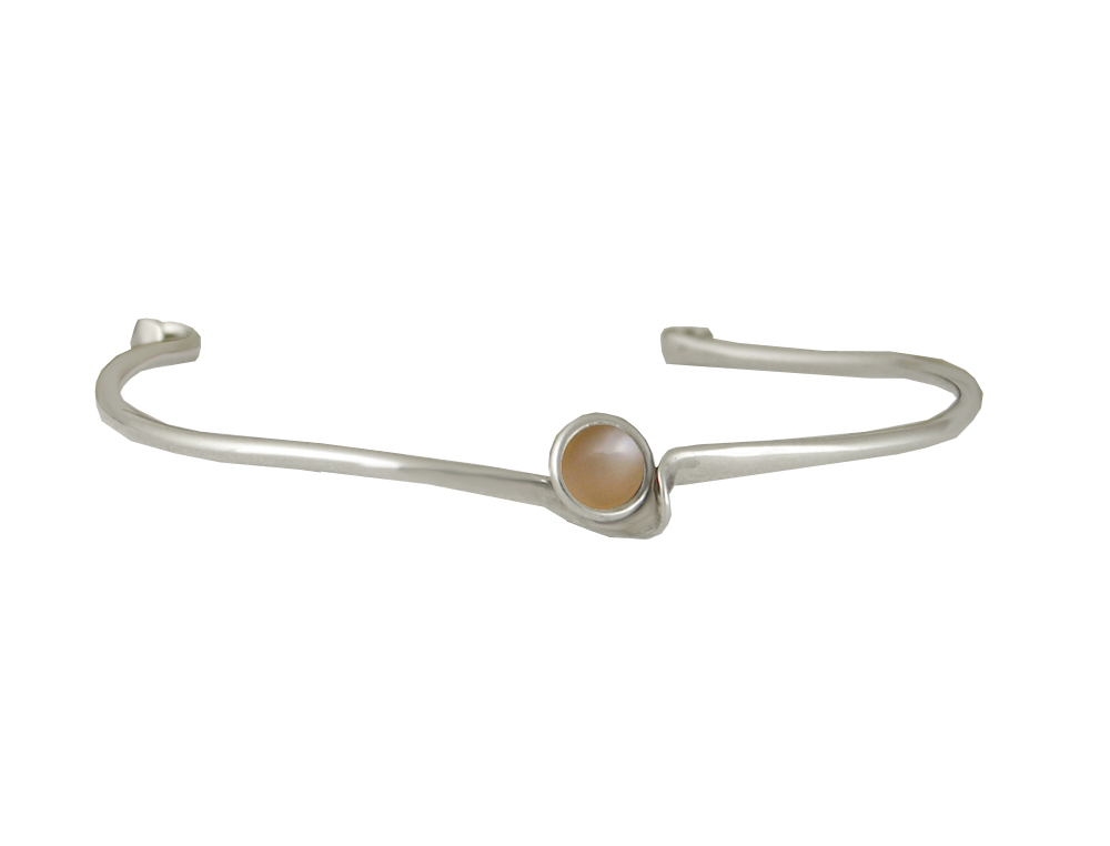 Sterling Silver Wave Cuff Bracelet With Peach Moonstone